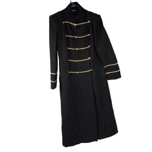 Vintage Braefair Black Gold Piping Long Wool Military Style Coat Steampunk